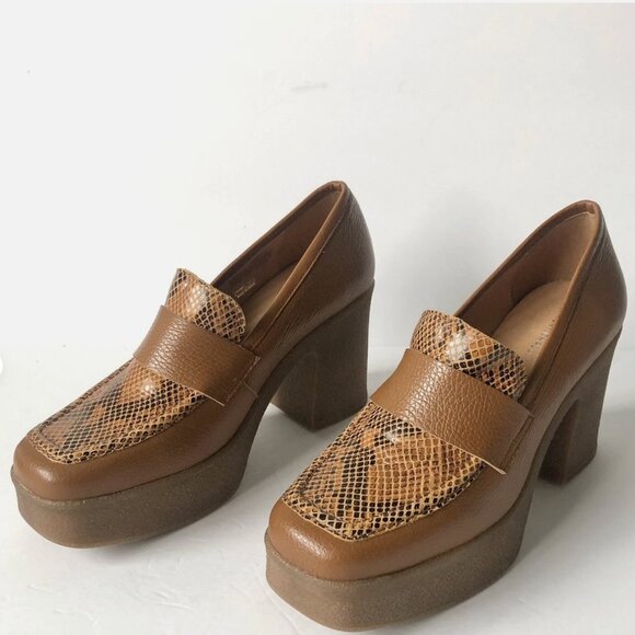 Intentional﻿ly Blank Brown Platform Loafer Heels – EU Size 38/US Size 8 - Picture 1 of 4